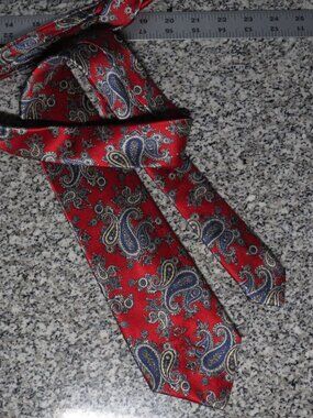Countess Mara “Sistine Satin” Silk Red White Blue Paisley Necktie 